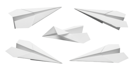 Isolated Paper Airplanes Flight Concept, Origami Vehicles Flying, Handcrafted Art Objects
