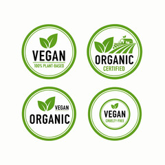 collection of green eco and organic labels with leaf icons and natural symbols designed as vintage style vector badges