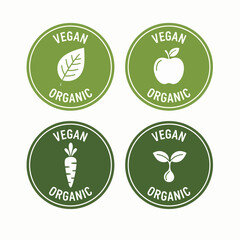 Set of green eco icons and organic bio labels featuring natural leaf symbols and recycle signs in a vector design for environment-friendly product stickers and stamps