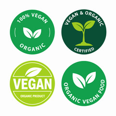 Set of green eco icons and bio organic labels featuring leaf design elements for natural environment and recycle sign vector illustrations