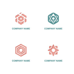 Fototapeta premium Collection of four abstract geometric logos with company name placeholders.