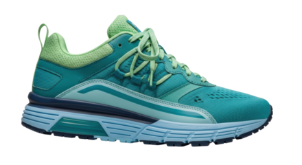 Isolated light green running shoe for women, athletic shoe design, sport equipment item