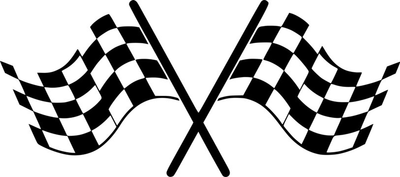 vector black and white crossed racing flags illustration. checkered wavy rally flags isolated on white background
