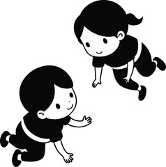Fototapeta premium Two cute children crawling together silhouette