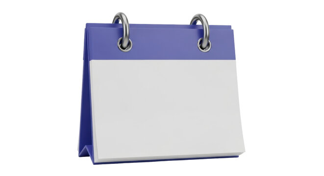 Isolated desktop flip calendar with binder rings, purple color scheme, stationery, office