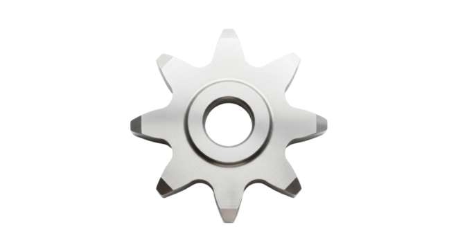 Isolated industrial eight-pointed star shaped gear made of metal for machinery equipment