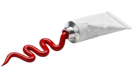 Isolated tube of red paint, squirted out in swirls, ready for artistic creativity