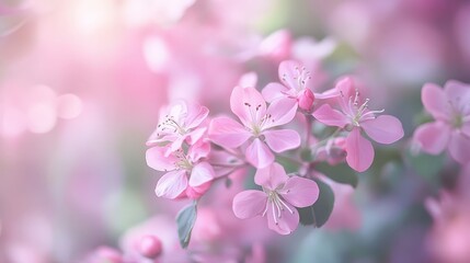A close-up of delicate pink flowers with a soft bokeh background, emphasizing tenderness and grace.