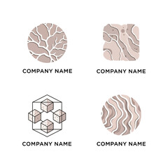 Four abstract logos with geometric and organic designs.