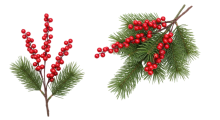 Isolated holiday greenery arrangement, artificial berry branches for Christmas decoration