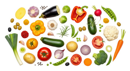 Isolated Assortment of Fresh Vegetables and Herbs, Healthy Diet and Vegan Lifestyle