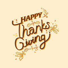 Happy Thanksgiving Lettering Vector | Autumn Fall Leaves Holiday