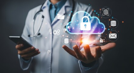 Doctor using cloud computing for medical data security