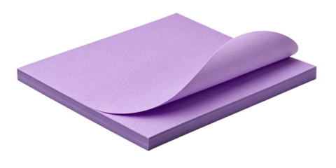 Purple Sticky Notes Stack with Curled Corner Isolated on Transparent Background
Close-Up of Purple Post-It Pad with Top Page Curl Isolated