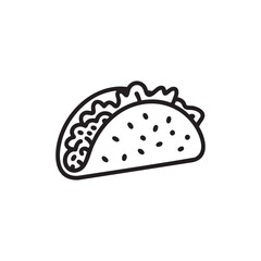 Taco Vector Icon Illustration in Black and White Line Art