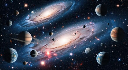 Outer space galaxies and planets wallpaper background for astronomy and science enthusiasts design wallpaper