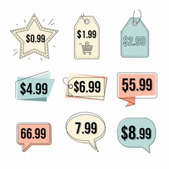 set of colorful discount labels, set price