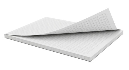 Isolated graph paper notepad with a page turned up, for writing, creative projects etc