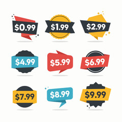 Set of colorful sale tags, discount price colorful tag from dollar set. Special sale offer advertising with price off label template