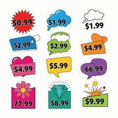 Colorful Shopping Labels Vector Icon Set on Transparent Background, set price