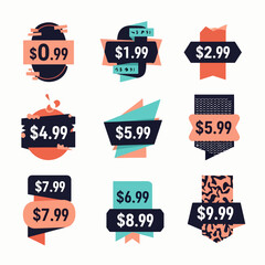Price tags, element set on transparent background
