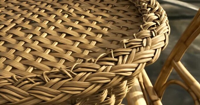 Detailed close-up of woven wicker furniture texture