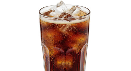 Isolated glass of soda drink with ice cubes, refreshingly fizzy beverage on a hot day