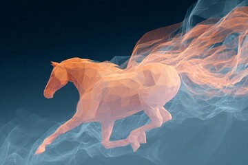 A red fire horse represents the year 2026 with stylized low-poly design Generative AI