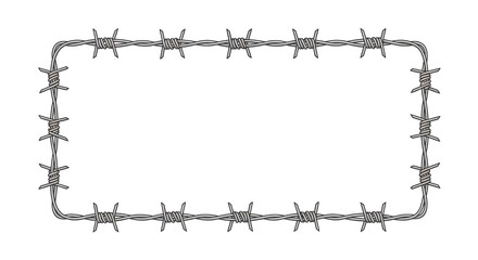 Isolated barbed wire frame, steel fencing protection, boundary security design element, metal border