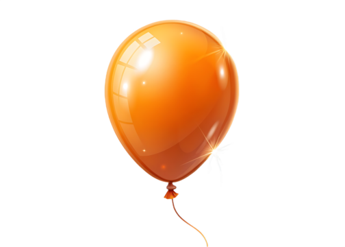 A single shiny orange balloon with a thin string floating gracefully isolated on transparent background