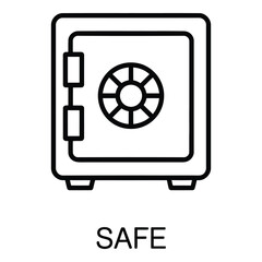 Safe Icon - Security Lockbox and Money Protection Line Symbol