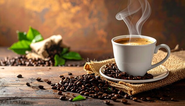 Aromatic coffee in a white cup - Powered by Adobe