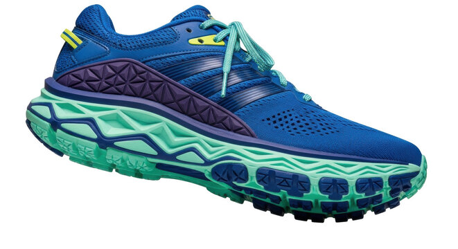 Isolated running shoe with blue and purple design for comfort and performance footwear