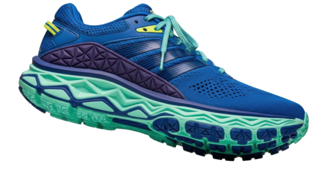 Isolated running shoe with blue and purple design for comfort and performance footwear