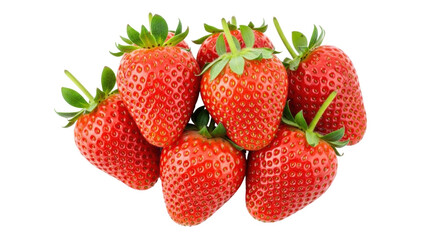 Isolated close-up shot of a pile of organic red ripe strawberries, nutritious sweet fruit