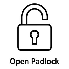 Open Padlock, Unlock, Security, Access, Privacy, Protection Line Icon