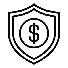 Dollar Shield, Financial Security, Money Protection, Insurance, Banking Line Icon