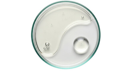 Isolated petri dish with Yin and Yang symbol made of gel serum, dermatology sample