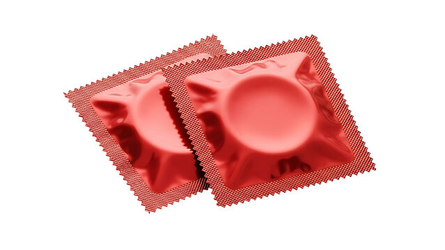Red condoms protection safe sex contraceptive method std prevention sexual health awareness product shot on white on transparent background - Powered by Adobe