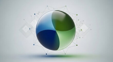 Abstract sphere with interconnected dots and geometric shapes on a light gray background