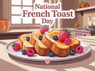 Delicious national french toast day celebration with fresh berries and powdered sugar