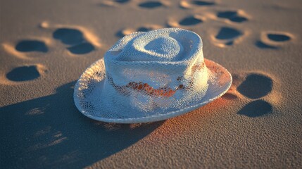 White straw hat on sandy beach
