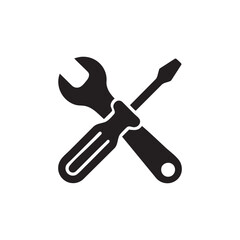 Solid Wrench and Screwdriver Icon – Tools and Maintenance Symbol