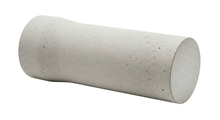 Isolated grey concrete cylinder block for construction, stone material architectural element