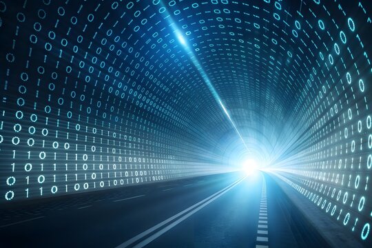 Binary Code Tunnel with Light at the End abstract algorithm