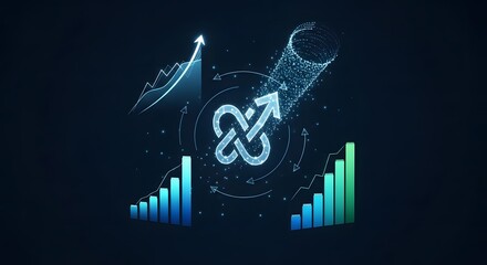 Abstract futuristic concept of financial growth and success with glowing charts and arrow symbols