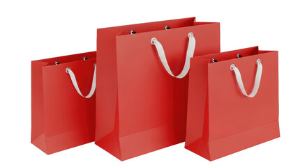 Isolated Red Shopping Bags on Studio Backdrop, Paper Merchandise Bags, Fashion Retail