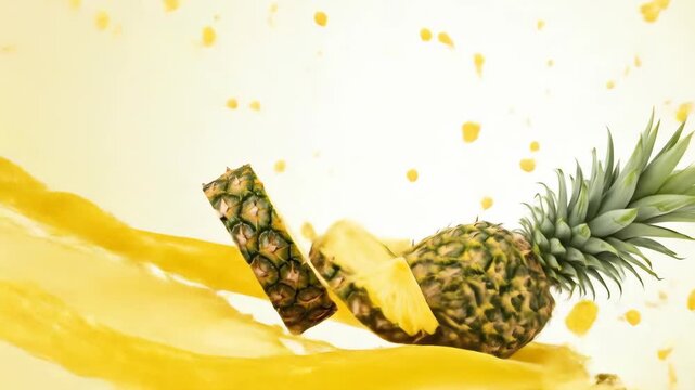 Pineapple splashing in juice slow motion