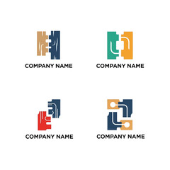 Set of four abstract technology company logo designs.