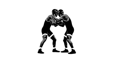 Gritty Grapple Silhouette of Two Wrestlers Locked in a Fierce Match, Showcasing Strength and Determination